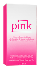 Charger l&#39;image dans la galerie, Front of the package for Pink Silicone Lubricant for Women, Fortified with Vitamin E and Aloe Vera, 4 oz / 120 ml.