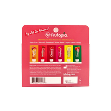 Load image into Gallery viewer, Back of the packaging shows ID Frutopia logo, Try all six flavors!, 100% Natural fruit flavor for 100% pure fun!, product features: Sugar Free; Naturally sweetened; Water Based; Vegan; Latex Friendly, images of the lubricants: Mango Passion; Strawberry; Cherry; Raspberry; Banana; Watermelon, DIRECTIONS: Use whenever, however and as often as you like! NOTE: This product is not a contraceptive: Should irritation occur, discontinue use &amp; consult a physician Avoid contact with eyes &amp; ears. For topical use only.
