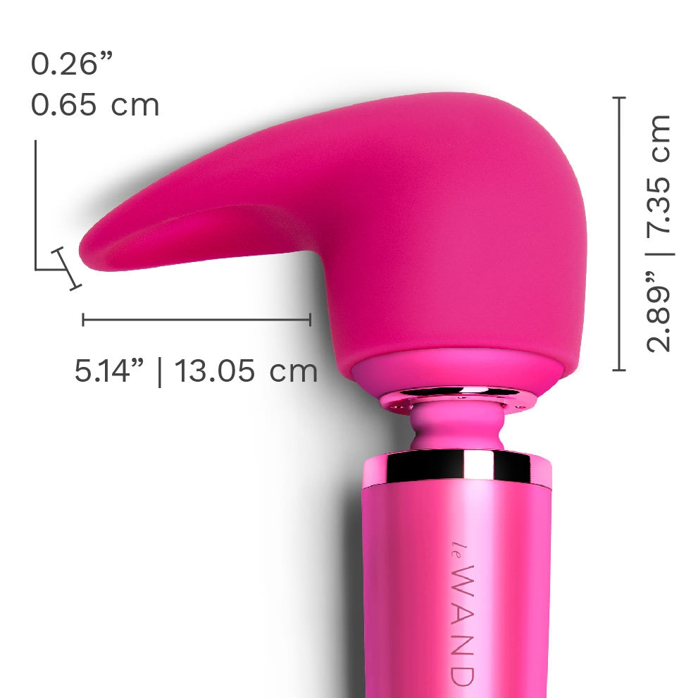 Le Wand Flick Silicone Attachment tip height: 0.26 inches / 0.65 centimetres; Insertable length: 5.14 inches / 13.05 centimetres; Height: 2.89 inches / 7.35 centimetres. 