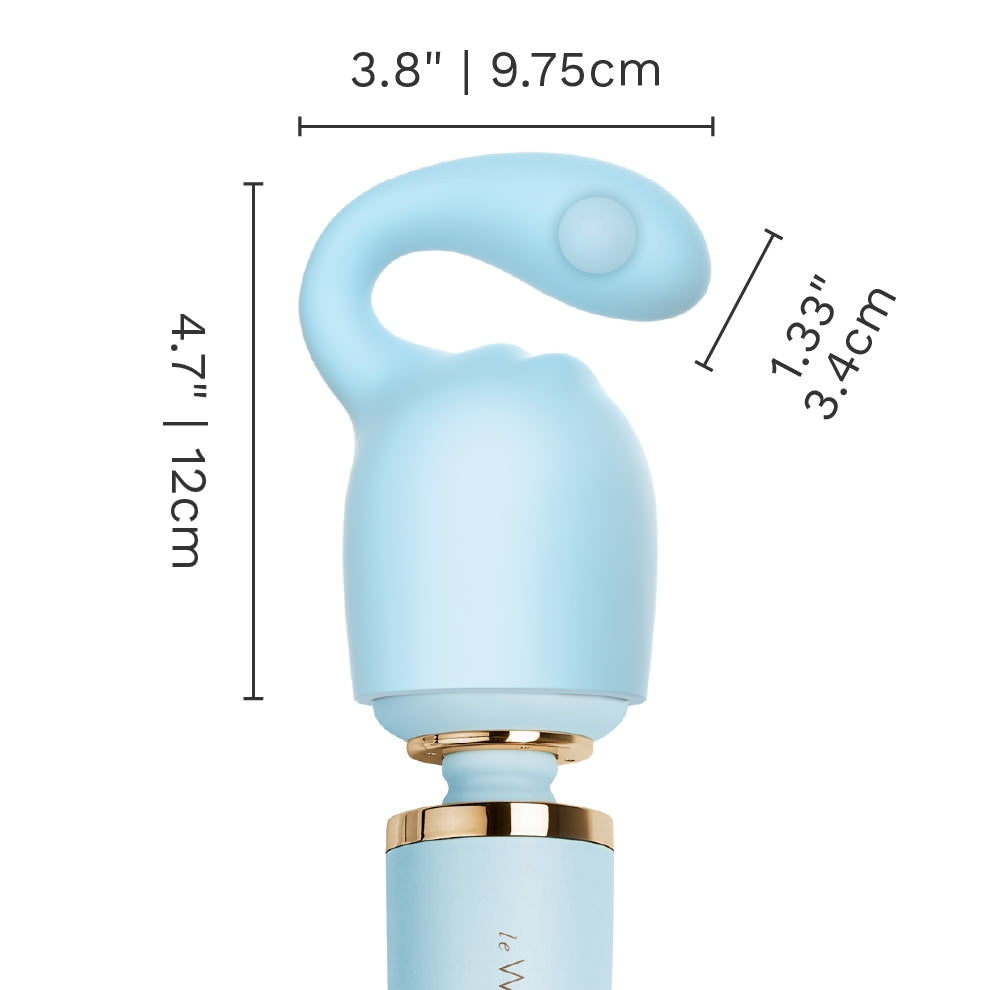 Le Wand Glider Weighted Silicone Attachment insertable length: 3.8 inches / 9.75 centimetres; Height: 4.7 inches / 12 centimetres; Insertable width: 1.33 inches / 3.4 centimetres.