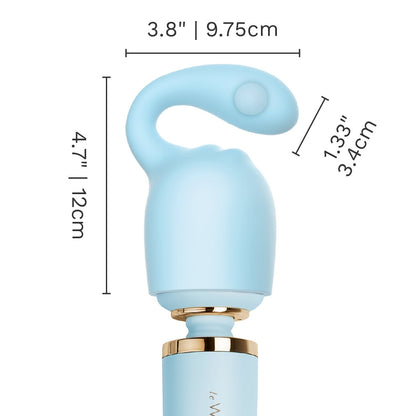 Le Wand Glider Weighted Silicone Attachment insertable length: 3.8 inches / 9.75 centimetres; Height: 4.7 inches / 12 centimetres; Insertable width: 1.33 inches / 3.4 centimetres.