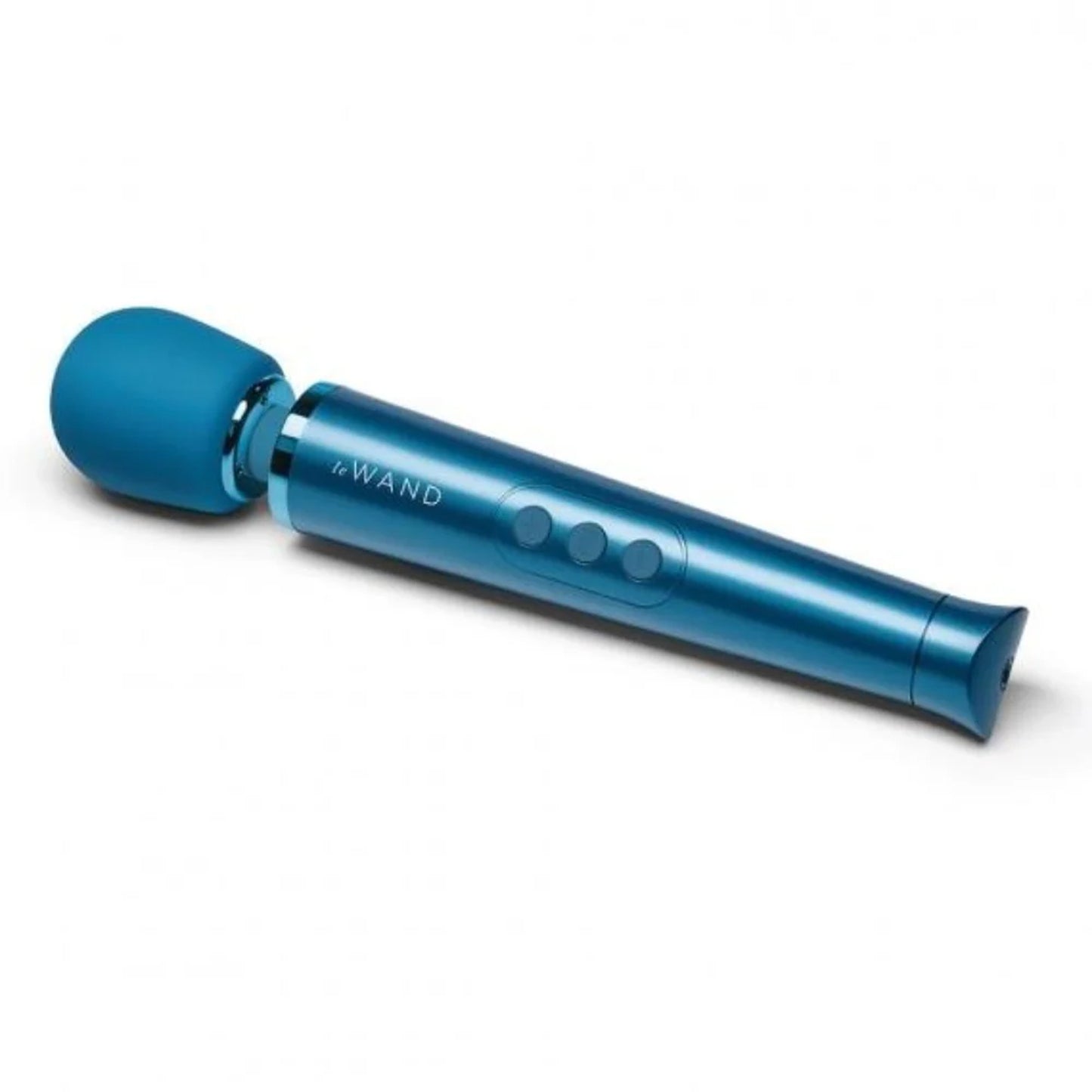 Back side view of the Le Wand Petite Blue Massager from the top perpective