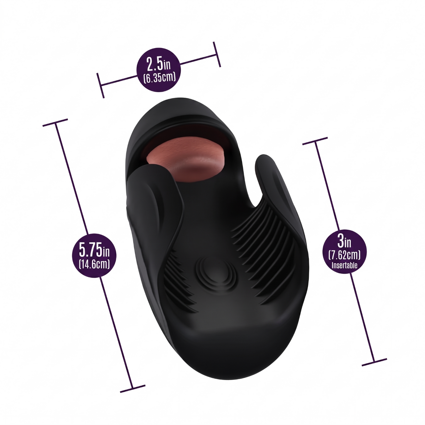 Dimensional diagram of M For Men Lickety Split showing 5.75 inch / 14.6 centimetres of overall length and 3 inch  / 7.62 centimetres of insertable length.