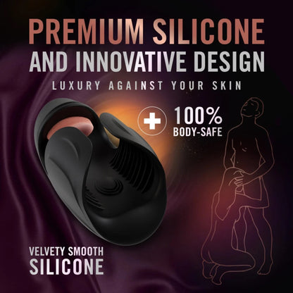 Illustration highlighting 100 percent body-safe velvety smooth platinum silicone design.