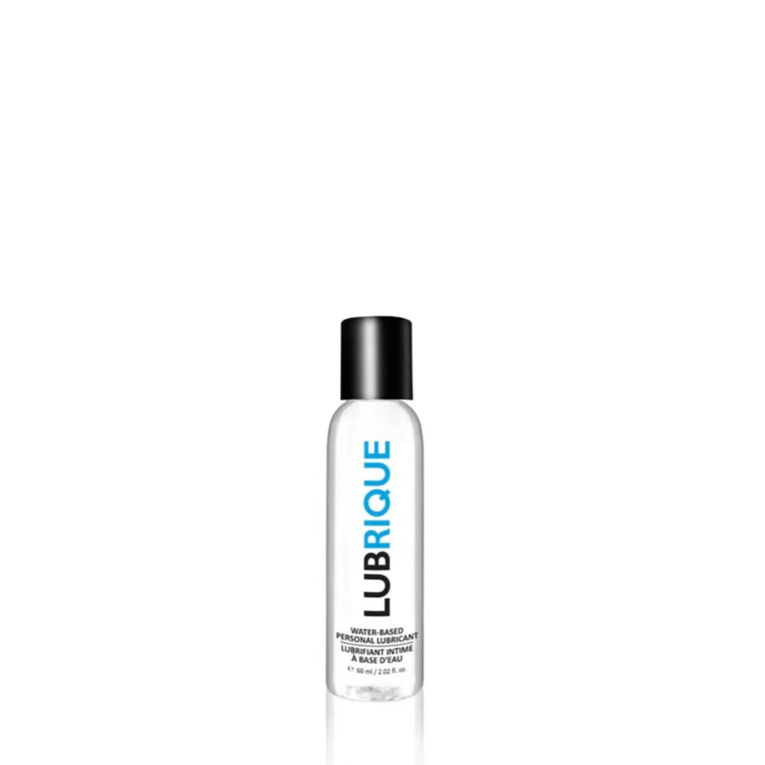 A 60ml (2.02 fl. oz.) travel-sized bottle of Lubrique thick water-based lubricant, perfect for discreet storage and portable pleasure.