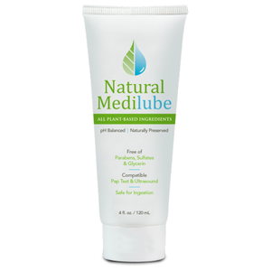 Natural Medilube All Plant Based Ingredients pH balanced, naturally preserved Free of: Parabens; Sulfates; Glycerin, Compatible: Pap test & Ultrasound, Safe for ingestions 4 fl oz / 120 ml tube.