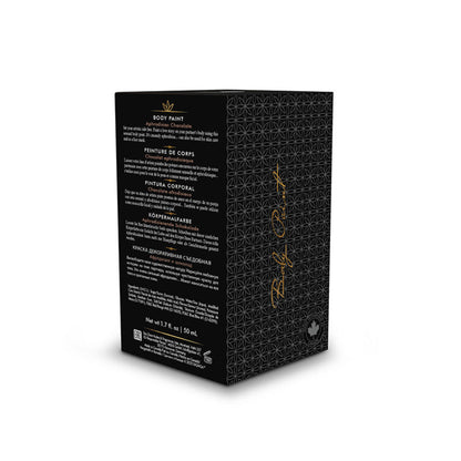 Back panel of Shunga Aphrodisiac Chocolate body paint box displaying multilingual instructions, Canadian manufacturing details, and ingredients list.