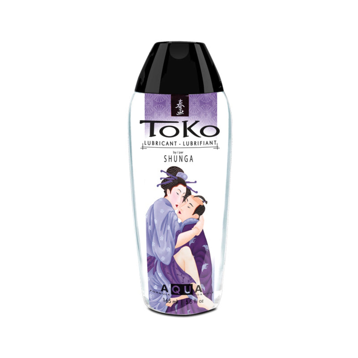 SHUNGA TOKO Aqua water-based personal lubricant in a 165 ml / 5.5 oz bottle featuring Japanese-style erotic artwork.