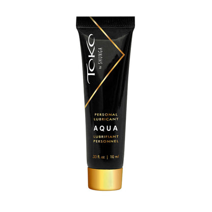 A 10 ml tube of SHUNGA TOKO AQUA Personal Lubricant, a water-based formula for natural-feeling pleasure.