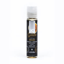 Load image into Gallery viewer, JO Gelato Creme Brulee Personal Lubricant Water-Based 1 fl oz (30ml) bottle. On the bottle there  is an icon for Flavoured lubricant.