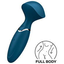Load image into Gallery viewer, Front side image of the Satisfyer Mini Wand-er Vibrator, and at the bottom right is an icon for: Full Body.
