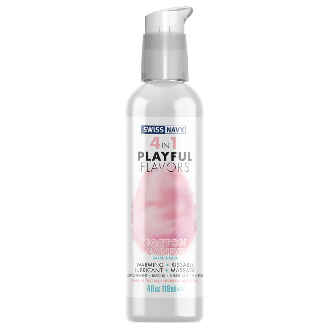Swiss Navy 4 In 1 Playful Flavors Cotton Candy Warming, Kissable, Lubricant, Massage, Made in the USA, 4 fl oz 118 ml bottle