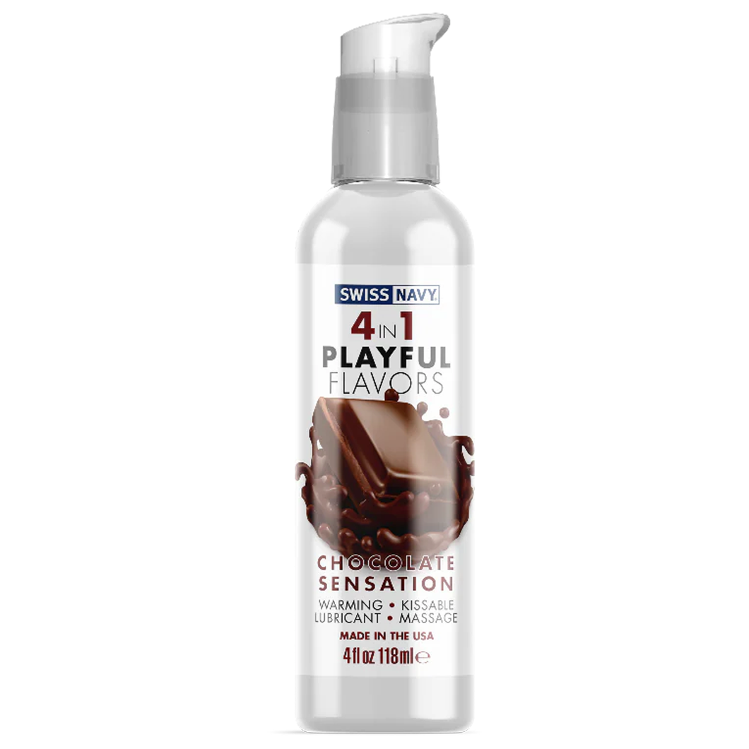 Swiss Navy  4 In 1 Chocolate Sensation Warming, Kissable, Lubricant, Massage, Made In the USA, 4 fl oz 118 ml bottle