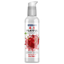 Charger l&#39;image dans la galerie, Swiss Navy 4 In 1 Playful Flavors Poppin Cherry Warming, Kissable, Lubricant, Massage Made In the USA 4 fl oz 118 ml bottle.