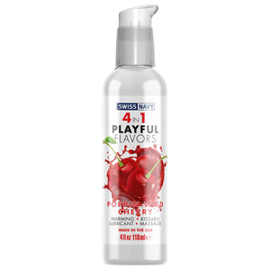 Swiss Navy 4 In 1 Playful Flavors Poppin Cherry Warming, Kissable, Lubricant, Massage Made In the USA 4 fl oz 118 ml bottle.