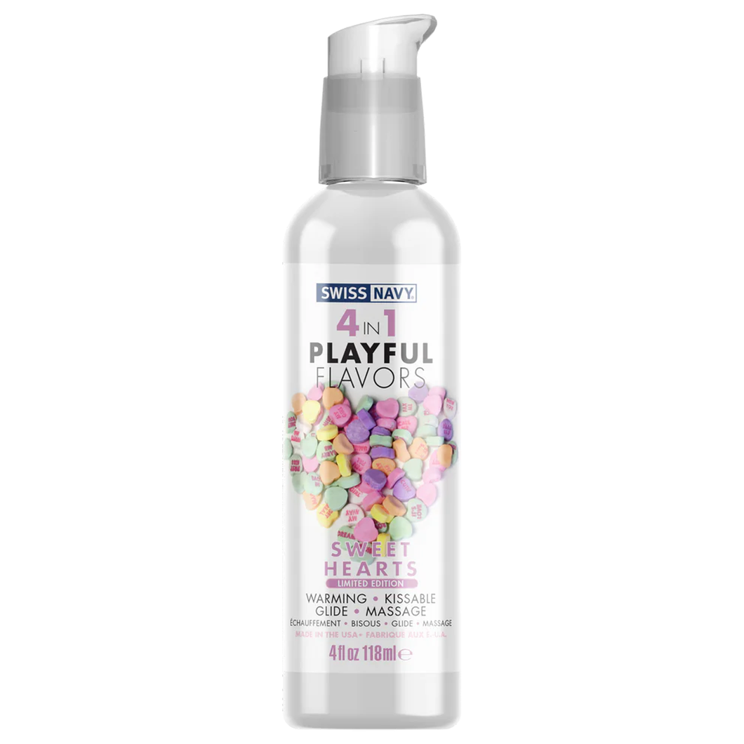 Swiss Navy 4 In 1 Playful Flavors Sweethearts Warming, Kissable, Glide, Massage, Made in the USA 4 fl oz 118 ml bottle