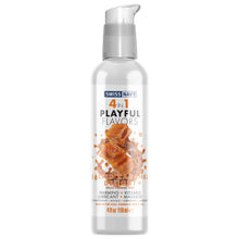 Load image into Gallery viewer, Swiss Navy 4 In 1 Playful Flavors Salted Caramel Delight Warming, Kissable, Lubricant, Massages, Made in the USA 4 fl oz 118 ml bottle