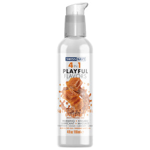 Swiss Navy 4 In 1 Playful Flavors Salted Caramel Delight Warming, Kissable, Lubricant, Massages, Made in the USA 4 fl oz 118 ml bottle