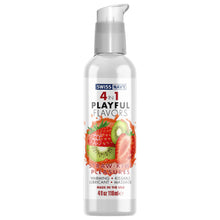 Charger l&#39;image dans la galerie, Swiss Navy 4 In 1 Playful Flavors Straw-Kiwi Pleasures Warming, Kissable, Lubricant Massage, Made in the USA 4 fl oz 118 ml bottle.