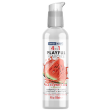 Load image into Gallery viewer, Swiss Navy 4 In 1 Playful Flavors Watermelon Warming, Kissable, Lubricant, Massage, Made in the USA 4 fl oz 118 ml bottle