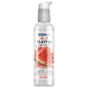 Swiss Navy 4 In 1 Playful Flavors Watermelon Warming, Kissable, Lubricant, Massage, Made in the USA 4 fl oz 118 ml bottle
