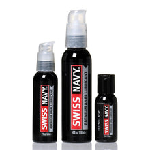 Load image into Gallery viewer, 3 bottles of Swiss Navy Premium Anal Lubricant standing in a row (from left to right): 2 fl oz 59 mL; 4 fl oz 118 mL; 1 fl oz 29.5mL.