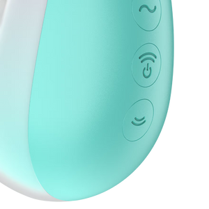 Close up at the 3 control buttons of the Satisfyer Pixie Dust Touch-Free Clitoral Stimulation Double Air Pulse Vibrator.