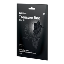 Load image into Gallery viewer, On the packaging are the Satisfyer logos, product name: Treasure Bag, Size XL, an image of the Toy Bag with an adult Toy sticking out from the top, product features: Soft Material; Discreet, The Perfect Home for your Precious Possessions Toy Bag.