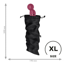 Load image into Gallery viewer, An image of the Satisfyer Treasure Toy Bags with a wand vibrator sticking out from the top, and on the bottom right is an icon for X-Large Size. On the perimeter of the image are arrows showing the measurements of the product length: 390 millimetres / Width 190 millimetres.