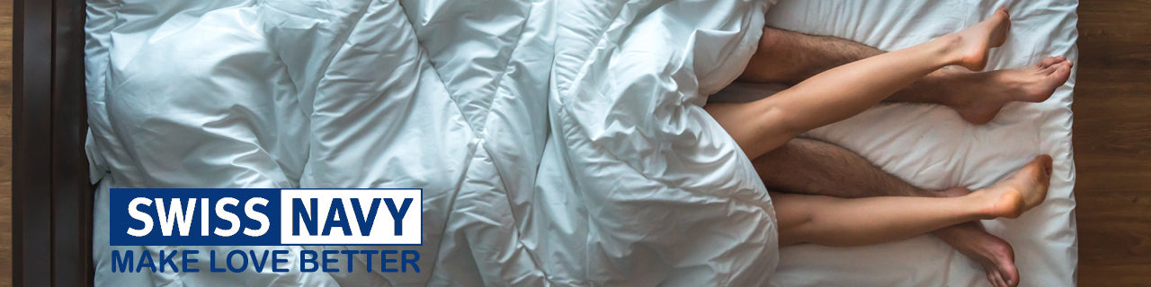 Swisa Navy Make love better with a background image of a couple under the bed sheets