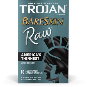 America's #1 Condom Trojan Condoms BareSkin Raw, America's Thinnest Latex Condom, 10 Lubricated Latex Condoms For Contraception Plus STI Protection.