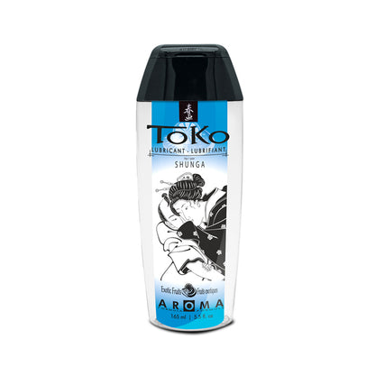 A 165 ml / 5.5 oz bottle of TOKO Aroma Exotic Fruits flavoured lubricant with a bright blue label and ergonomic black cap.