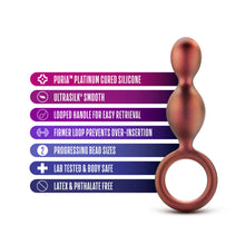 Load image into Gallery viewer, blush Anal Adventures Matrix Duo Loop Plug features: Puria platinum cured silicone; Ultrasilk smooth; Looped handle for easy retrieval; Firmer loop prevents over-insertion; Progressing bead sizes; Lab tested &amp; body safe; Latex &amp; Phthalate free.