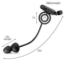 Load image into Gallery viewer, Size guide blush Anal Adventure Platinum Anal Plug With Vibrating C-Ring 1 (AAA)(not included): Width of the Shaft C-Ring: 2.5 cm / 1&quot;; height od the C-Ring 5 cm / 2&quot;; anal plug insertable length: 6.4 cm / 2.5&quot;; product length: 29 cm / 11.5&quot;.