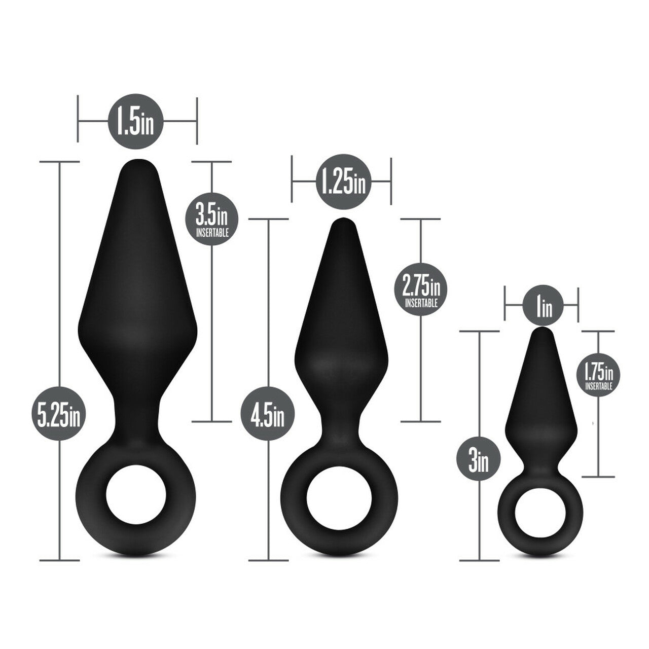 blush Anal Adventures Platinum Loop Plug Kit size guide