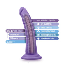 Load image into Gallery viewer, blush Au Naturel Bold Jack 7 Inches Dildo features: Sensa Feel Dual Density: soft outer later (pointing to the outside material); Firm inner core (pointing to the inside material); Flexishaft (pointing to the inner spine of the product); Blend of X5 &amp; X5 Plus TPE; Soft realistic feel; Harness compatible; Sturdy suction cup base; Fragrance &amp; paraffin free; Latex &amp; phthalate free.