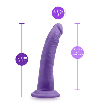 blush Au Naturel Bold Jack 7 Inches Dildo measurements: Product width: 3.8 cm / 1.5"; Product length: 19.1 cm / 7.5"; Insertable length: 17.8 cm / 7".