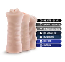 Load image into Gallery viewer, blush M for Men Sift + Wet 3-Pack Self-Lubricating Vibrating Stroker Set Product Benefits: Lab Certified - Body Safe; Fragrance &amp; Paraffins Free; Latex &amp; Phthalate Free TPE; Soft &amp; Realistic Feel; Self Lubricating; Open-Ended; Ribbed Canal.