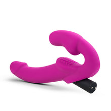 Load image into Gallery viewer, blush Temptasia Estella Strapless Dildo Product with vibe inserted