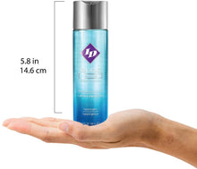 Charger l&#39;image dans la galerie, ID Glide Natural Feel Sensation Water-Based Lubricant Hypoallergenic 4.4 fl oz (130 ml) bottle height: 5.8 inches / 14.6 centimetres, standing up on the palm of a hand.