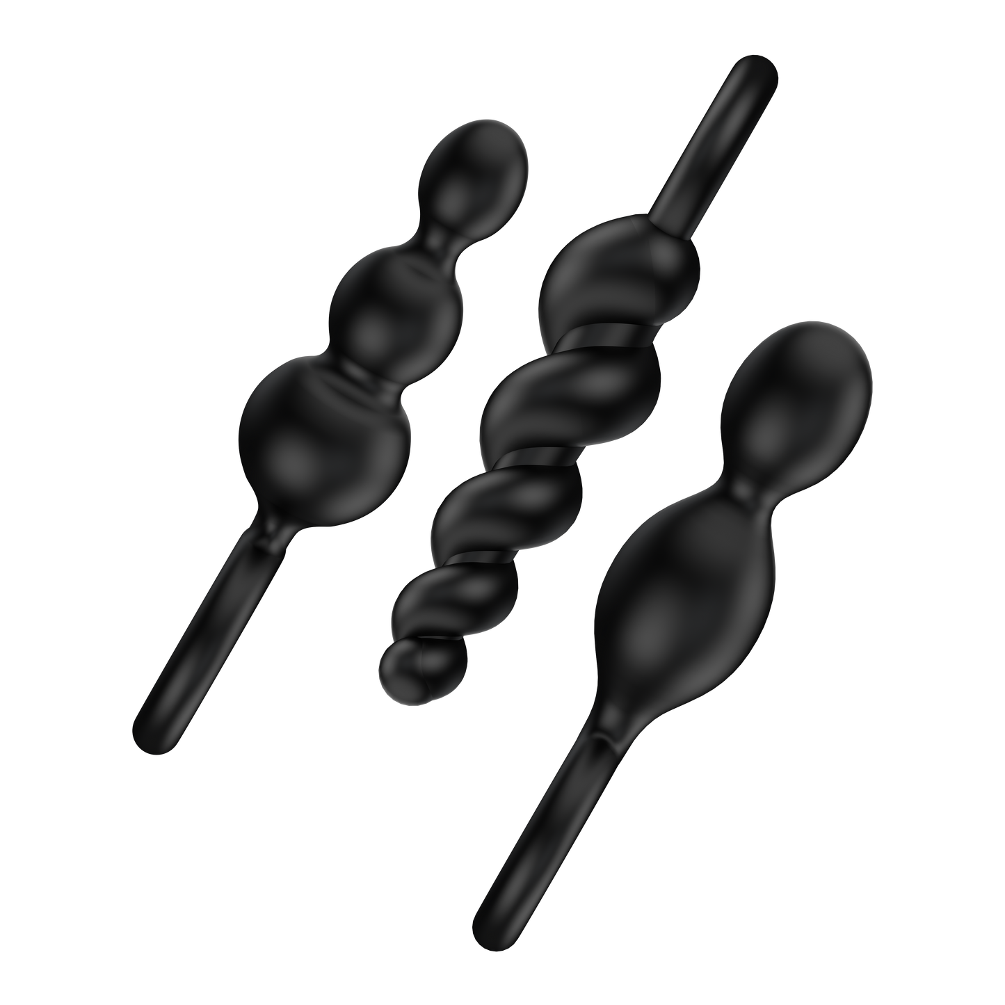 Satisfyer Booty Call Black Plugs placed diagonally side view.