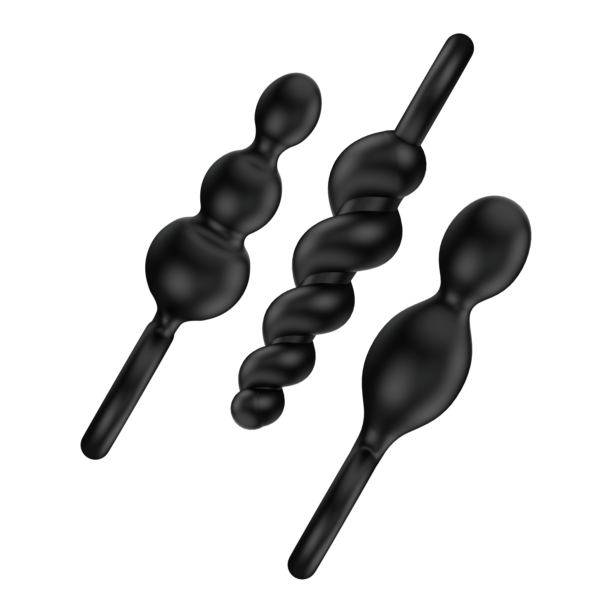 Satisfyer Booty Call Black Plugs placed diagonally side view.