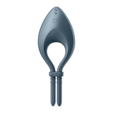 Load image into Gallery viewer, Satisfyer Bullseye Ring Vibrator product top view. Visible the power button, &quot;sf&quot; logo, and the charging port.