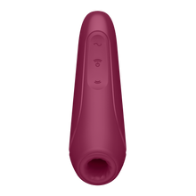 Load image into Gallery viewer, Front of the Satisfyer Curvy 1+ Air Pulse Stimulator + Vibration, on the top of the product are 3 control buttons (top to bottom): Vibration Control, power button/air pulse intensity, and the bottom button the opposite air pulse intensity control.