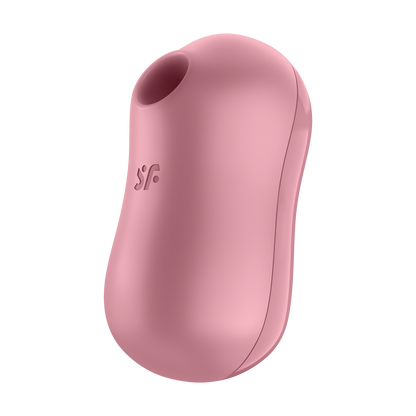 Top view from the side of the Satisfyer Cotton Candy Air Pulse Stimulator, with the "sf" logo visible on the top of the product.