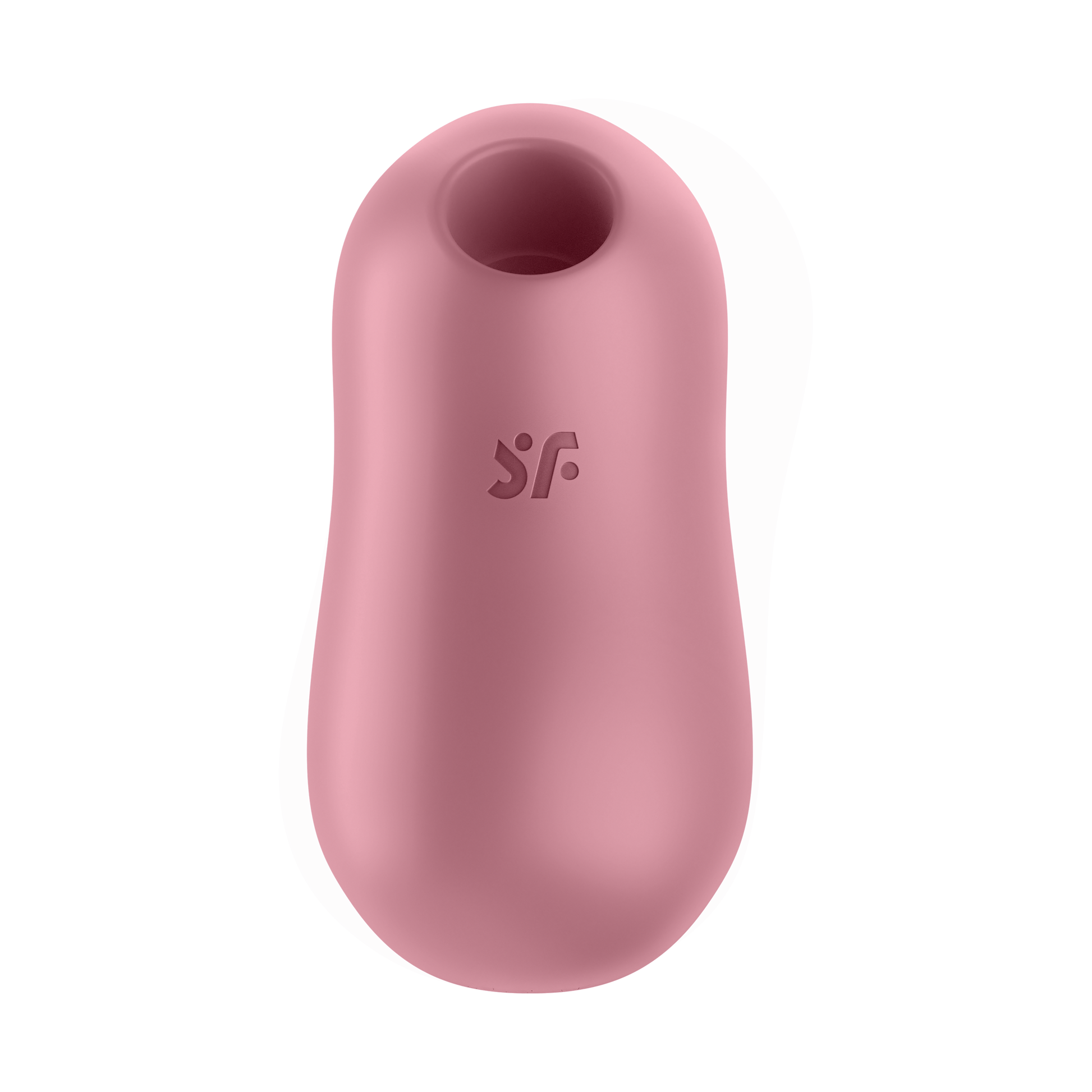 top view of the Satisfyer Cotton Candy Air Pulse Stimulator, wit the "sf" logo visible in the middle.