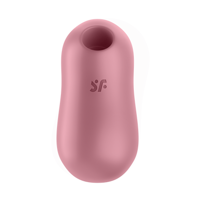 top view of the Satisfyer Cotton Candy Air Pulse Stimulator, wit the "sf" logo visible in the middle.