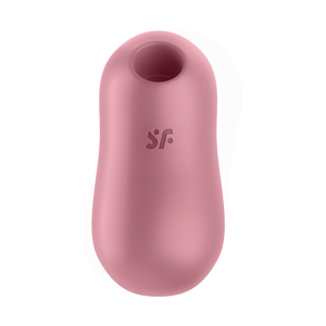 top view of the Satisfyer Cotton Candy Air Pulse Stimulator, wit the "sf" logo visible in the middle.