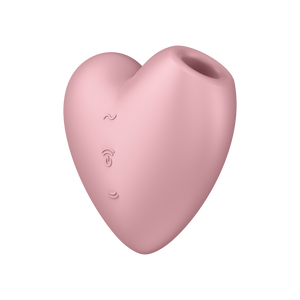 Satisfyer Cutie Heart Air Pulse Stimulator front of the product, and on the right side are visible three control buttons.