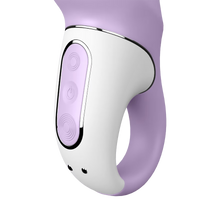 Charger l&#39;image dans la galerie, Close up of the handle from the Satisfyer Charming Smile Vibrator. The top and bottom control buttons are intensity controls, and the middle is the power button. Underneath is the charging port.